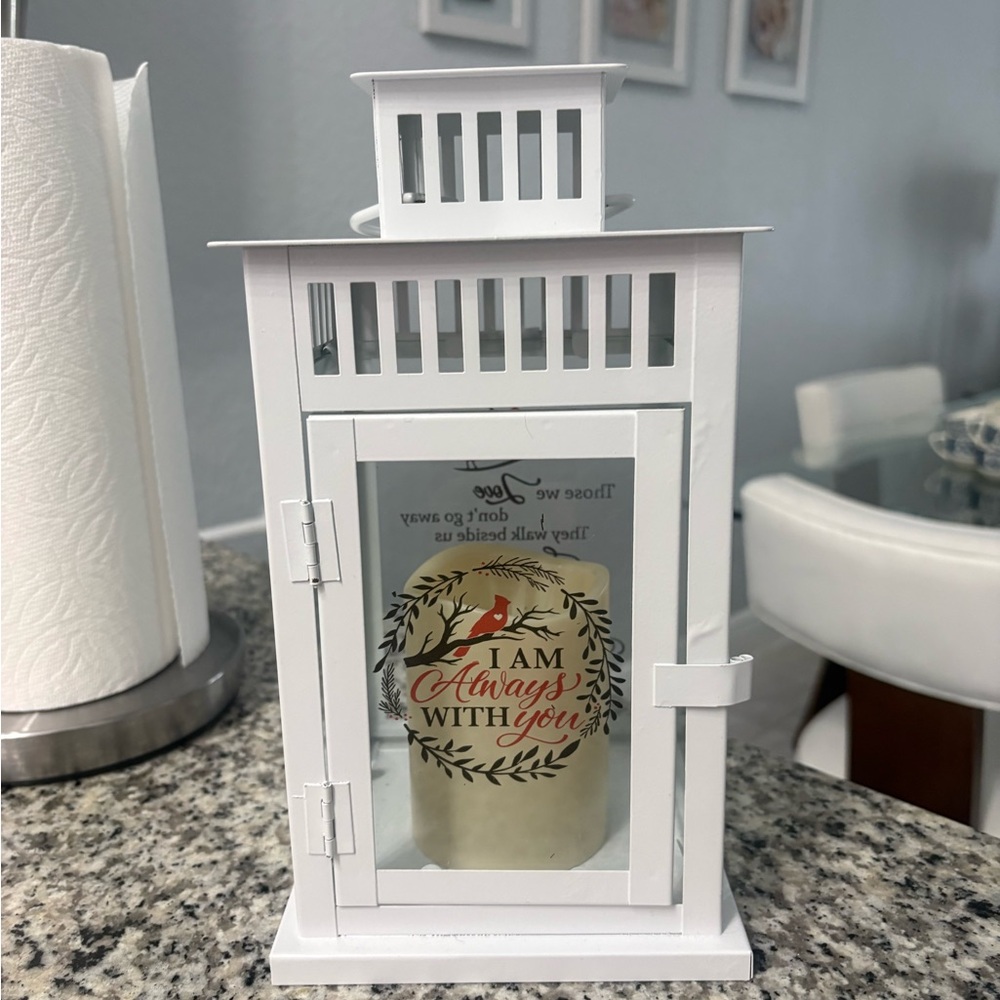 White Memorial Lantern with flickering LED candle - Picture 9 of 11